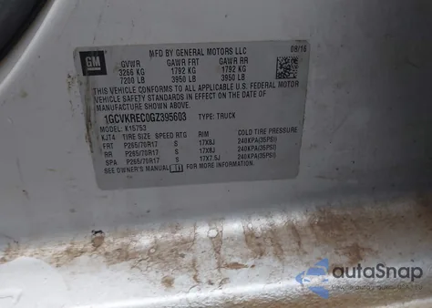 2016 Chevrolet Silverado 1500 1Lt from USA, damaged, VIN 1GCVKREC0GZ395603